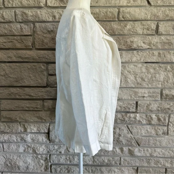 Chico's Women's Solid Linen Jacket Casual Modern Alabaster w/zip. Size 2 White - Picture 5 of 8